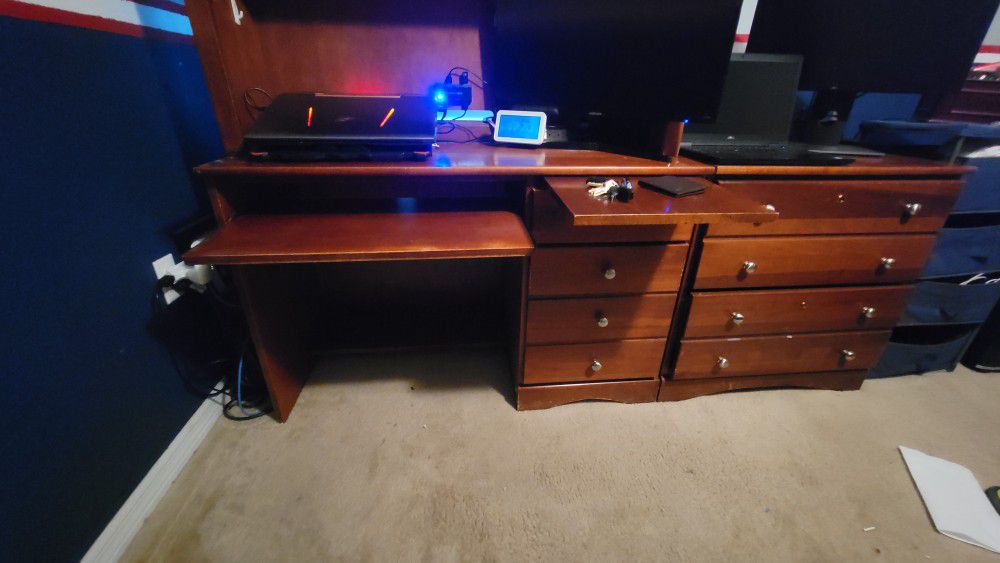 Solid Wood Desk With Hutch and Drawers.