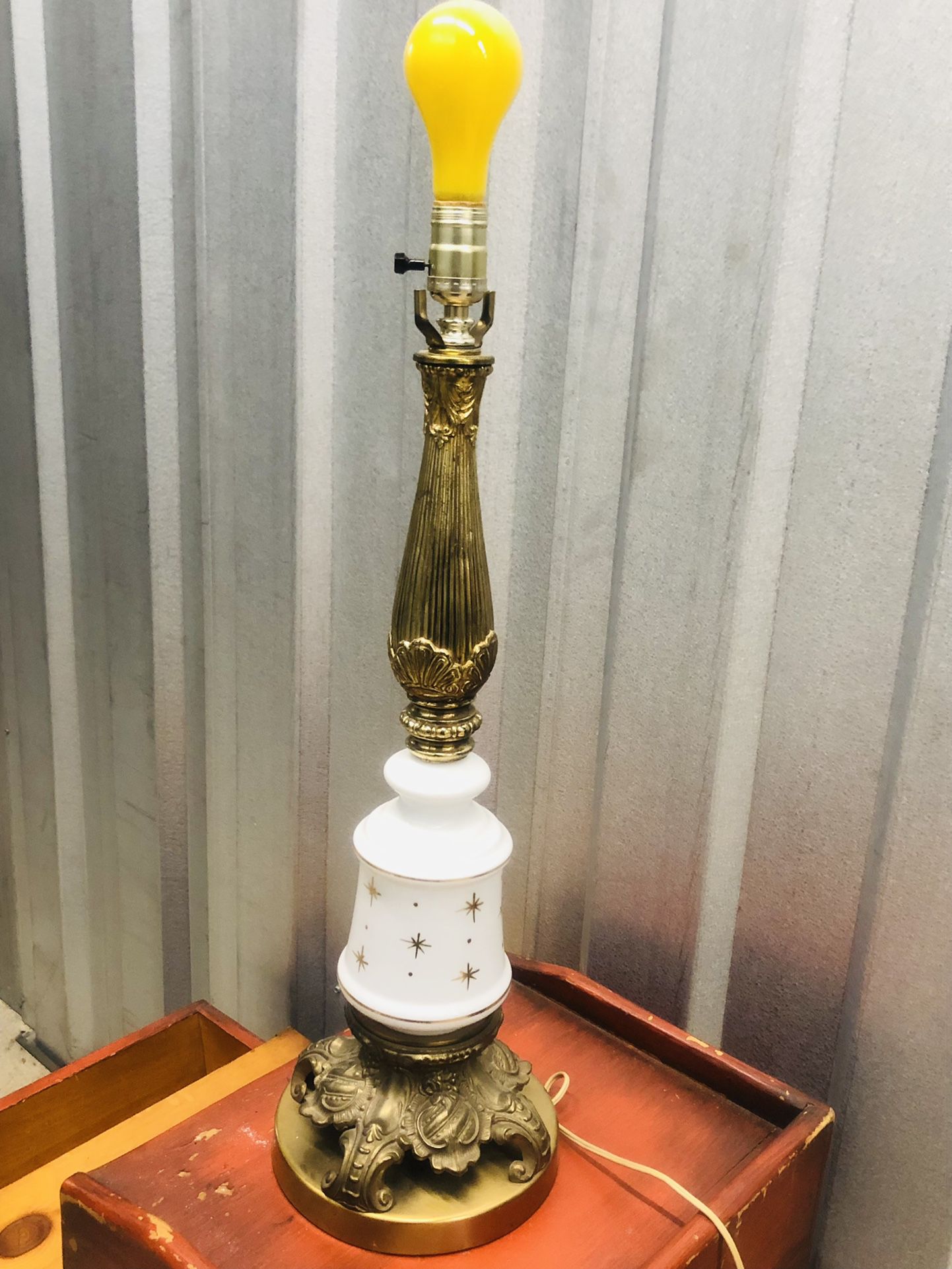 Amazing Antique Brass Under Glass Table Lamp 