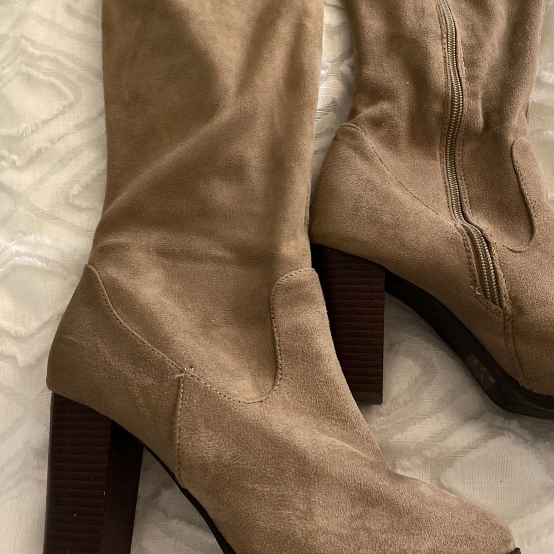 Thigh High Beige Boots; Size 8