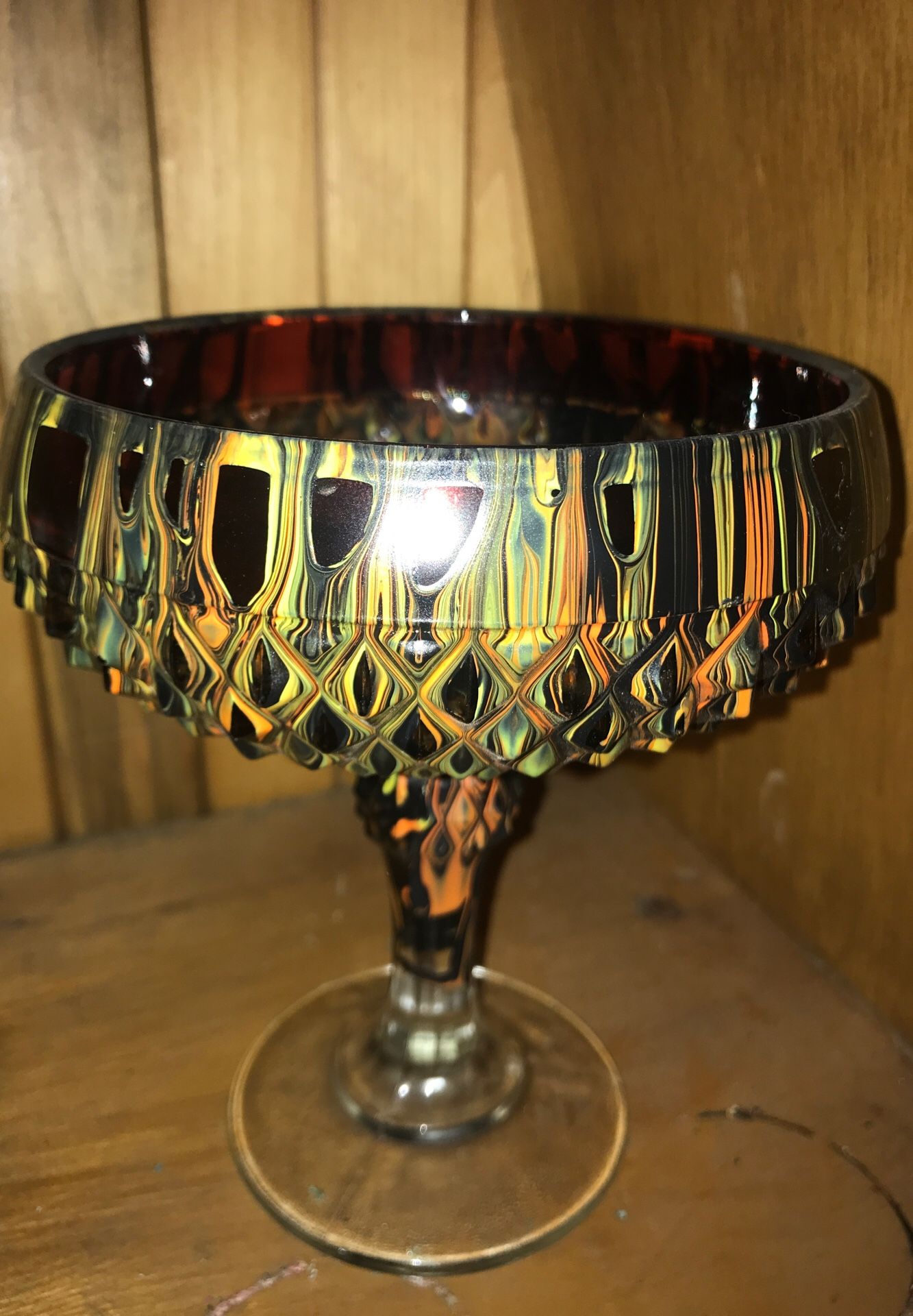 hand dipped cut glass amber goblet