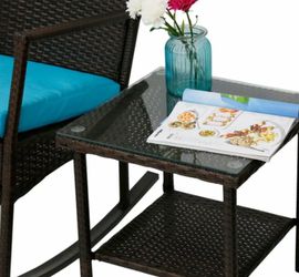 2-Piece Rattan Rocking Chairs with Coffee Table and Removable Cushions Thumbnail