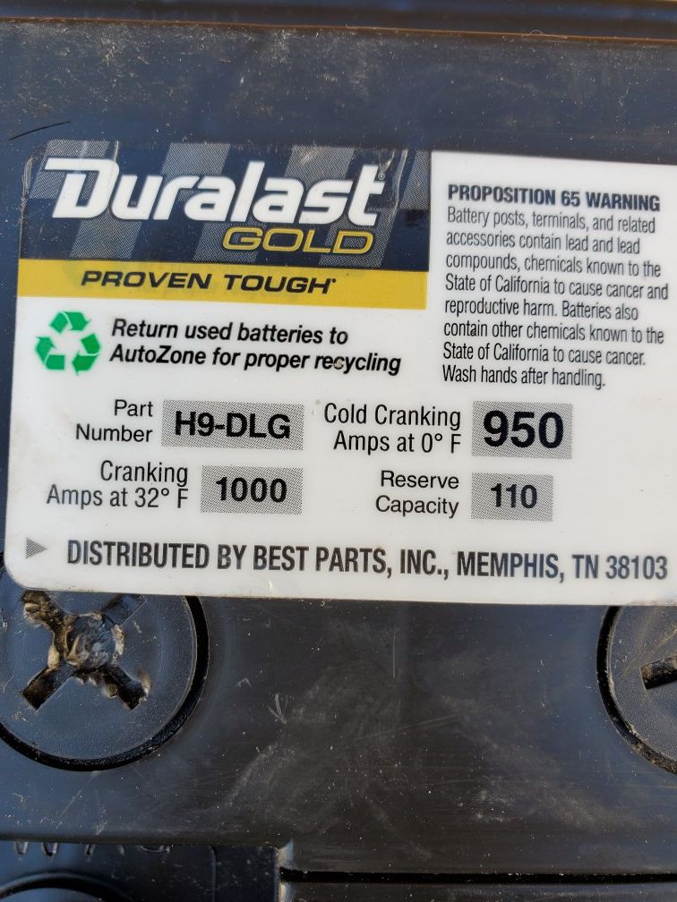 Car Battery Group Size 95R/H9 Duralast Gold 2019 60 With Core