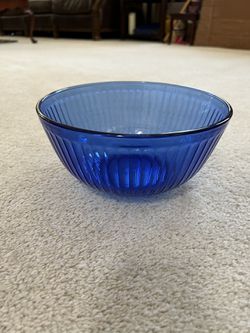 Pyrex Cobalt Blue Ribbed Glass Bowl 7403-S 10 Cups 2.5L Made In USA Thumbnail