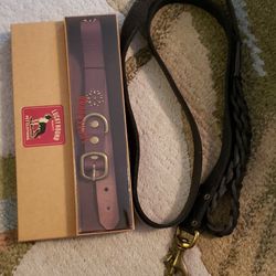 Lucky Brand Leather  Dog Leash And Collar  Thumbnail