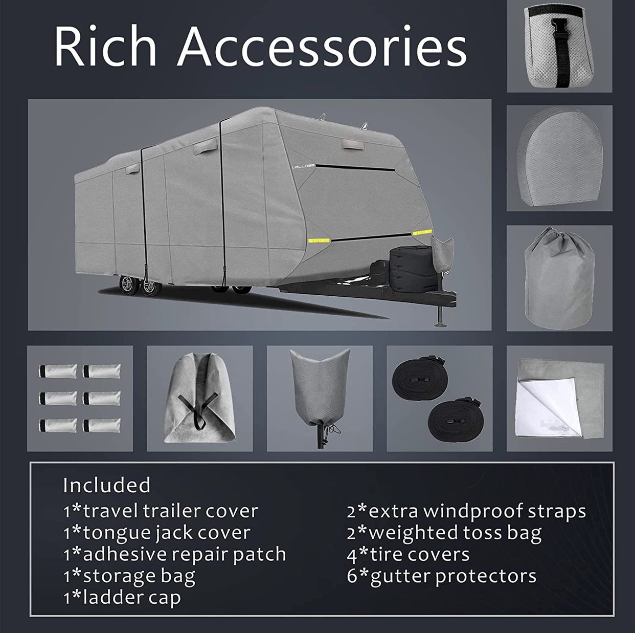 Lallker Travel Trailer RV Cover - Upgraded Heavy Duty 6 Layers Top Windproof Waterproof Sun Protection Camper RV Cover for 18'1" - 20' RV with 4 Tire