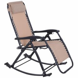Folding Zero Gravity Rocking Lounge Chair with Cup Holder Tray - Beige Thumbnail