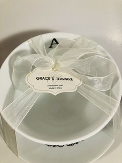 Grace And Teaware Letter “A” Cup and Saucer Set White Thumbnail