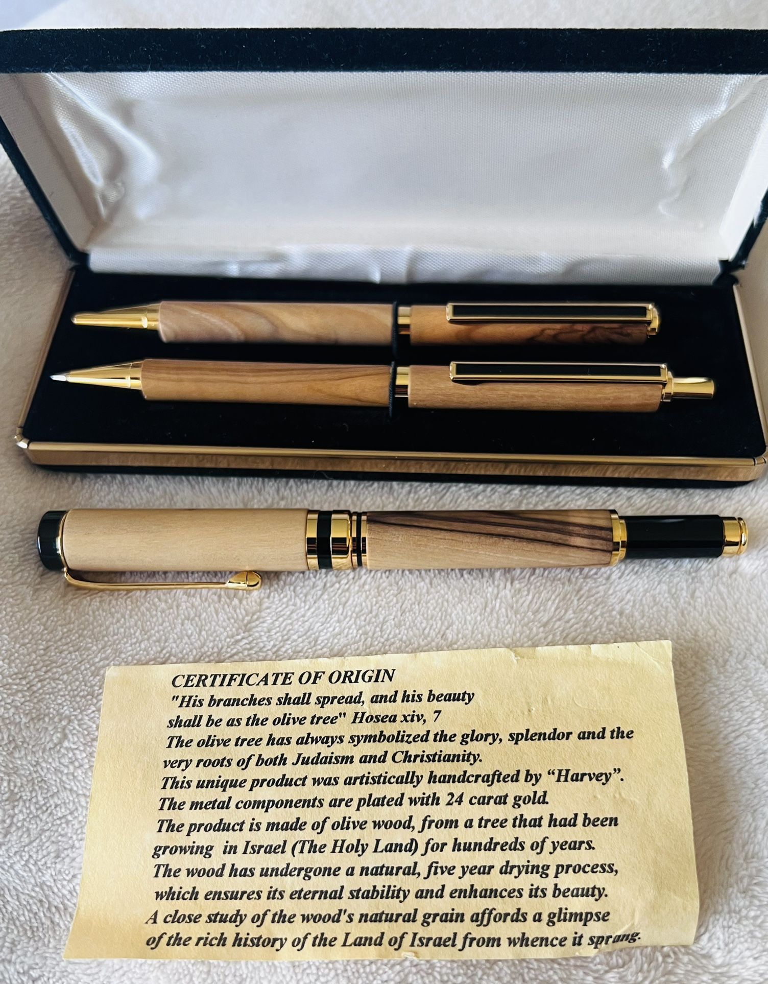 Set of 3 - 24 Carat Olive Wood Pens (fountain, Pen & Pencil