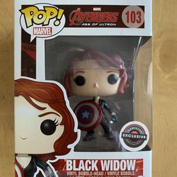 Black Widow 103 Funko Pop GameStop Exclusive With Captain America Shield Avengers Age Of Ultron Marvel Comics Figure  Thumbnail