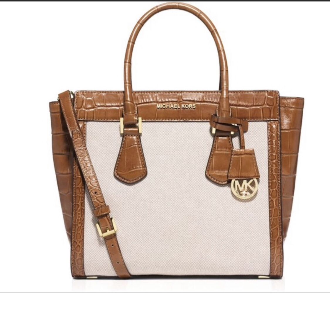 Michael Kors Canvas body Bag with croc embossed leather trim