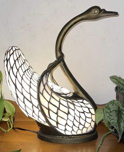 Vintage Large glass swan lamp  table light  glass art swan 17 Inch  Thumbnail
