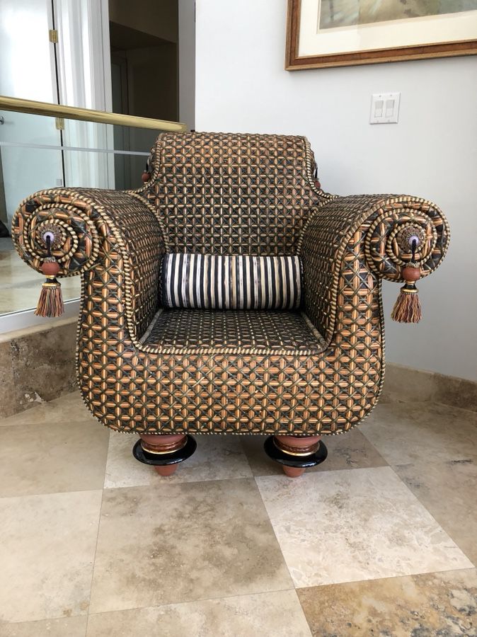 Mackenzie Childs vintage "Empire" Rattan chair- Argentina feet and tassels
