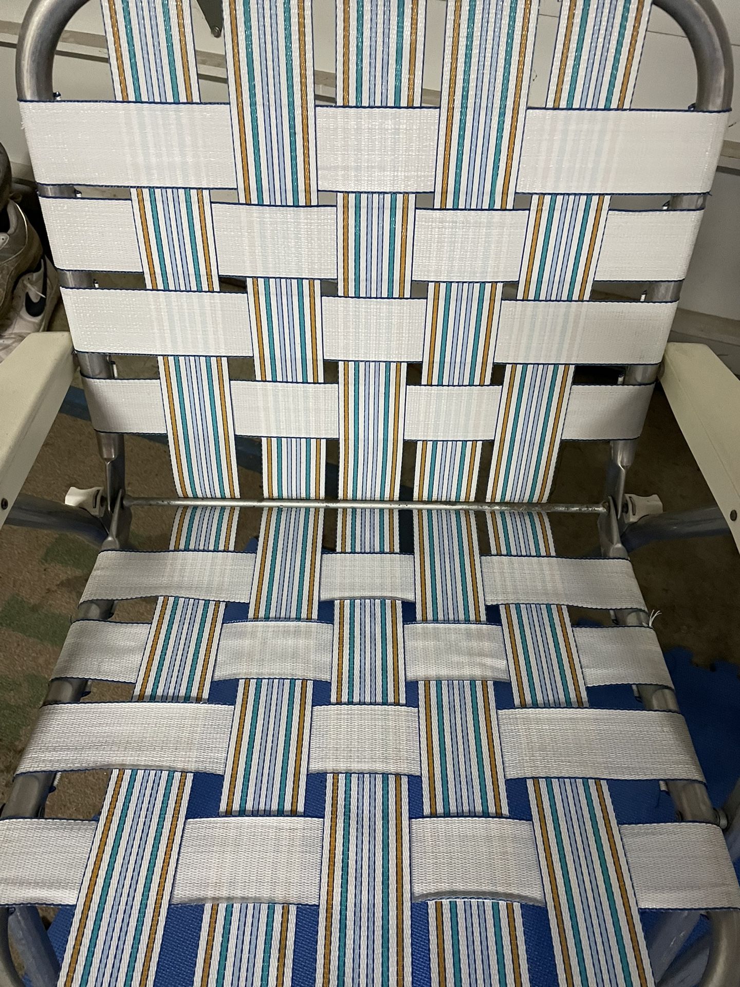 Vintage Aluminum Webbed Chairs (Pair) - White Stripes