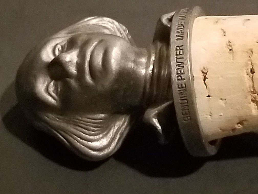 Pewter George Washington Bottle Stopper Wine Cork Topper Made in USA Never Used
