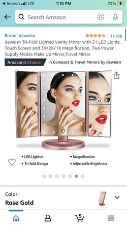 Led Trifold Rose Gold Vanity Mirror 3x/2x/1x Magnification Thumbnail