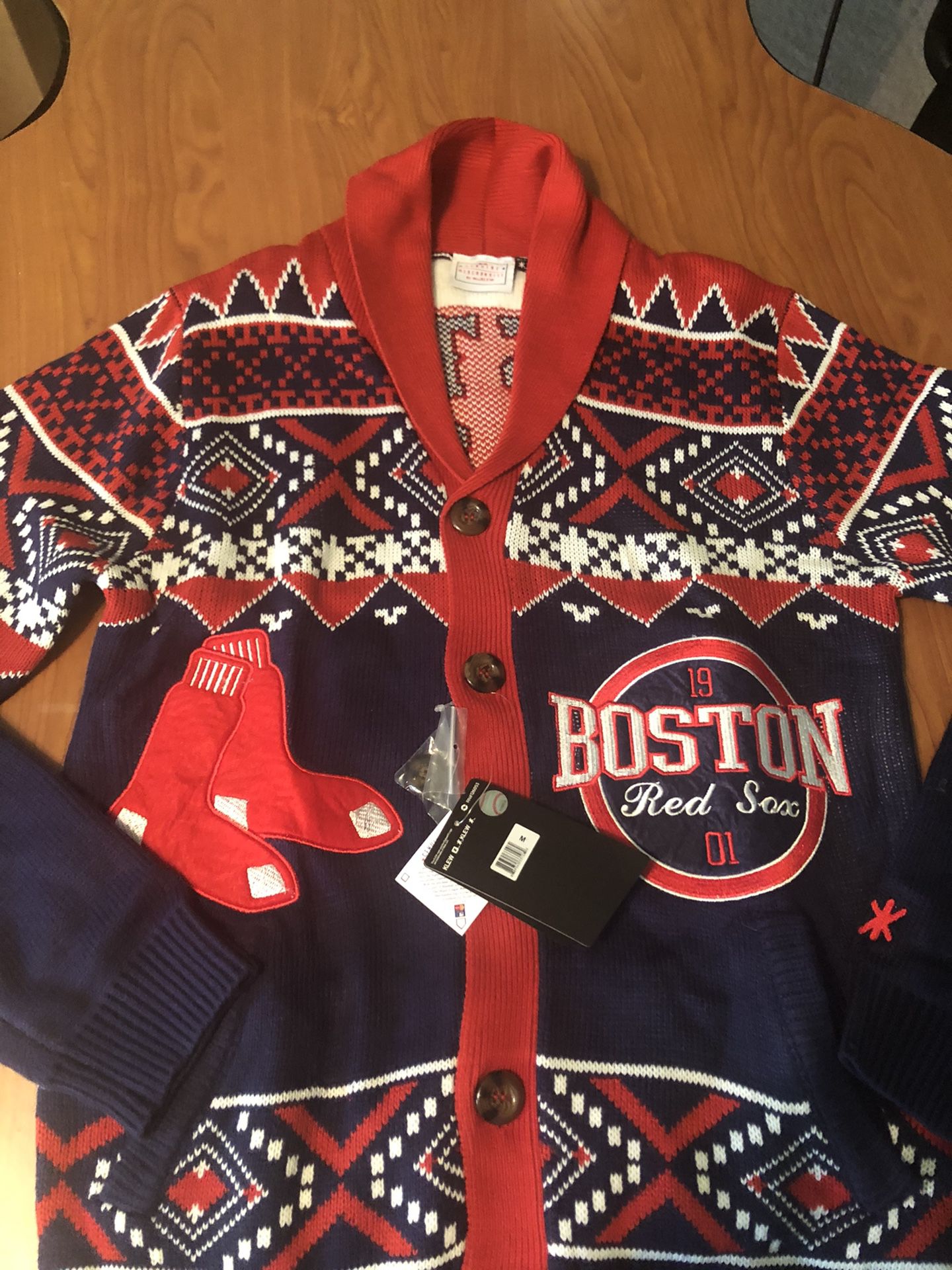 New Klew Boston Red Sox ugly sweater cardigan. Medium