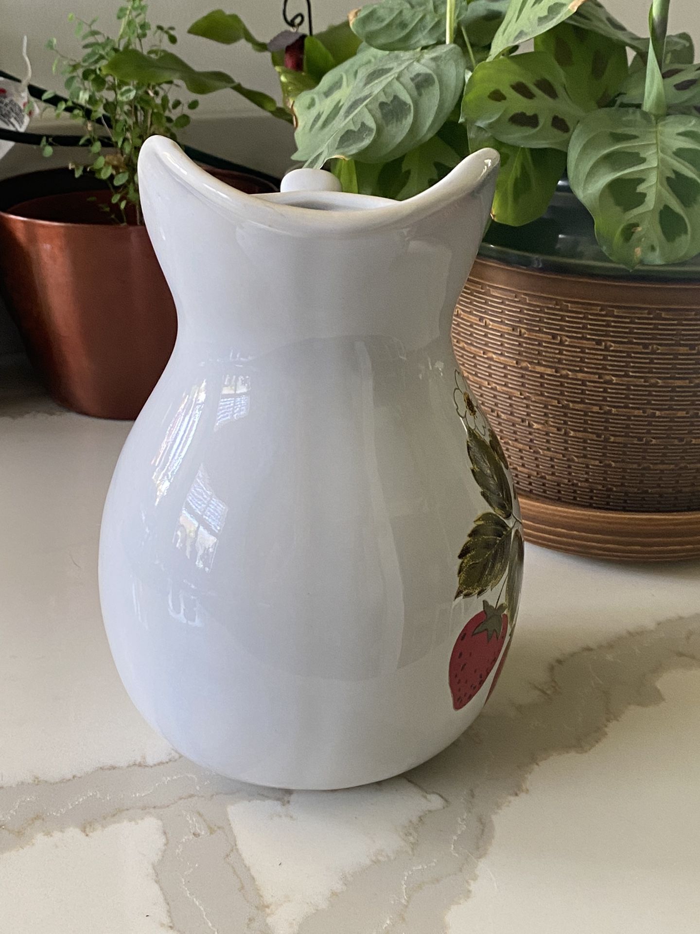 Vtg Ceramic Water Pitcher Strawberry Decor 8-3/4” Tall