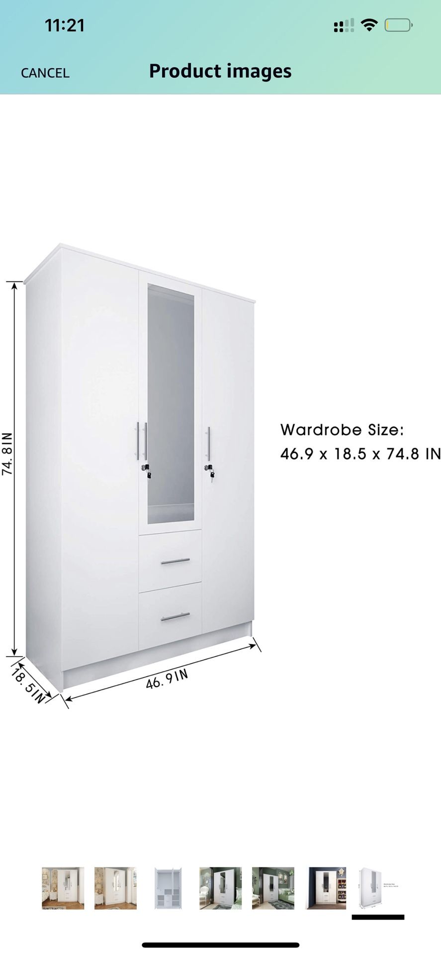 CozyCasa Armoire Wardrobe Closet Wood Clothes Cabinet with Mirror Doors 3 Drawers 6 Storage Shelves for Bedroom, 3-Door Wooden Closet Finish in White