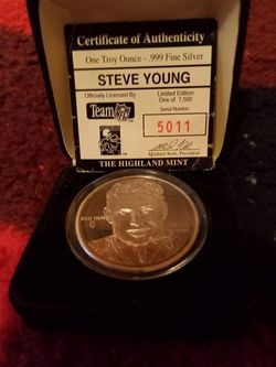 1oz .999 Fine Silver Highland Mint Signature Series Steve Young  Round Thumbnail
