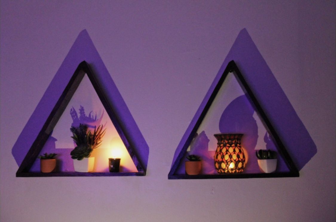 two floating triangle shelves