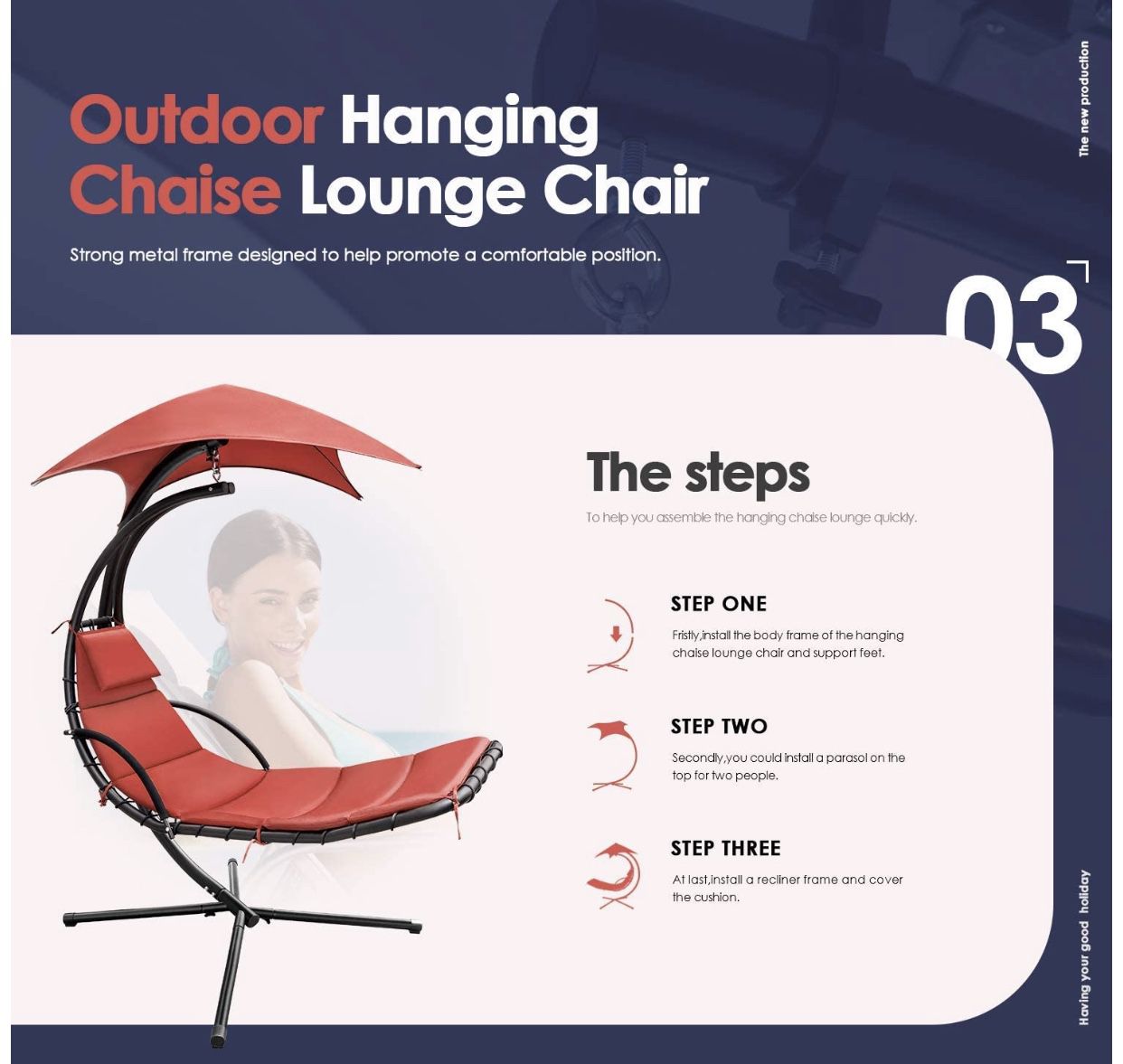 Shipping Only - Hammock Lounge Chair Outdoor Hanging Chaise Lounge Swing Chair Canopy Umbrella Sun Shade Free Standing Floating Bed Furniture for Bac