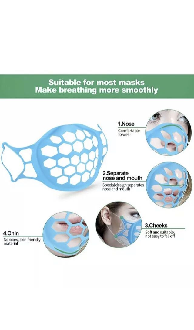 Silicone Breathable Face Mask Bracket, Certified, Blue