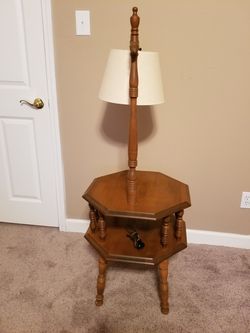 Antique Reading lamp wood table, taking best offers. Thumbnail