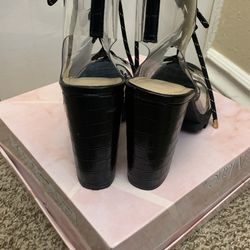 Bella Marie Lace Up Platform Chunky Heel Black Clear Sandal Boots Size 10 Thumbnail