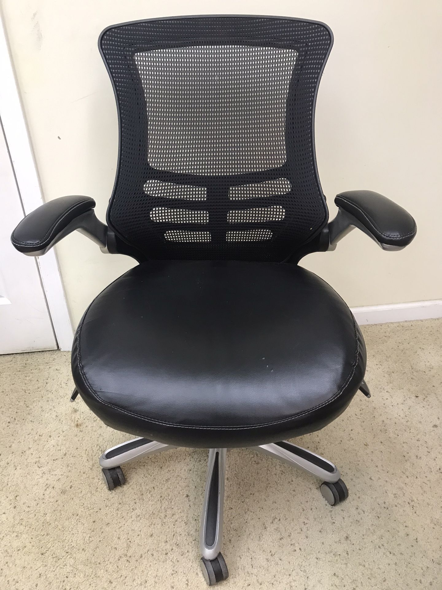 Black Faux Leather Flex Recline Computer office Gaming Chair with Blue Seat Pad