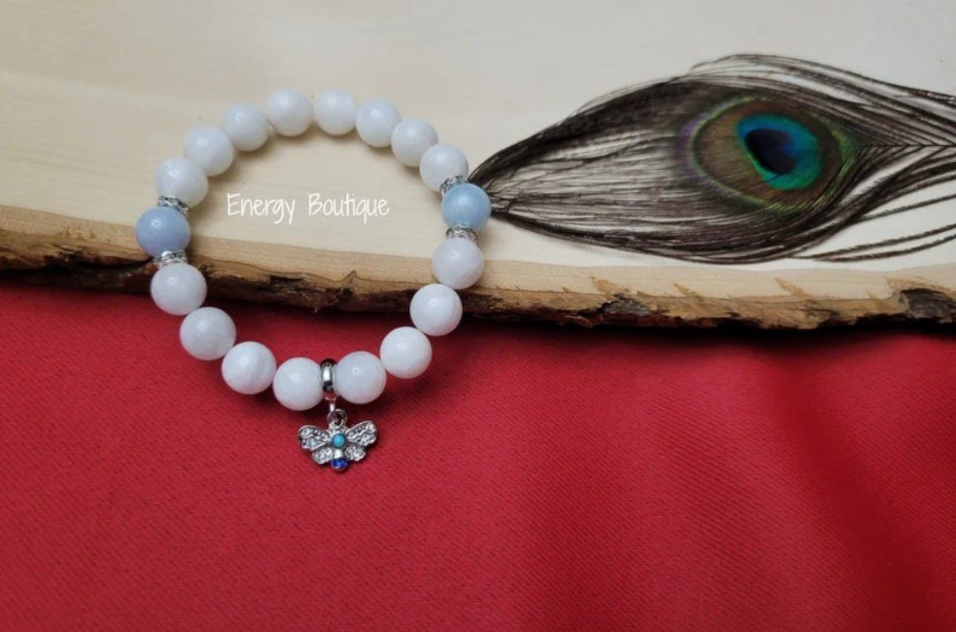 Fluttering Intuition Moonstone & Blue Lace Agate Crystal Bead Bracelet