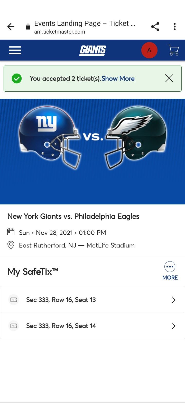 Eagles At Giants Tickets