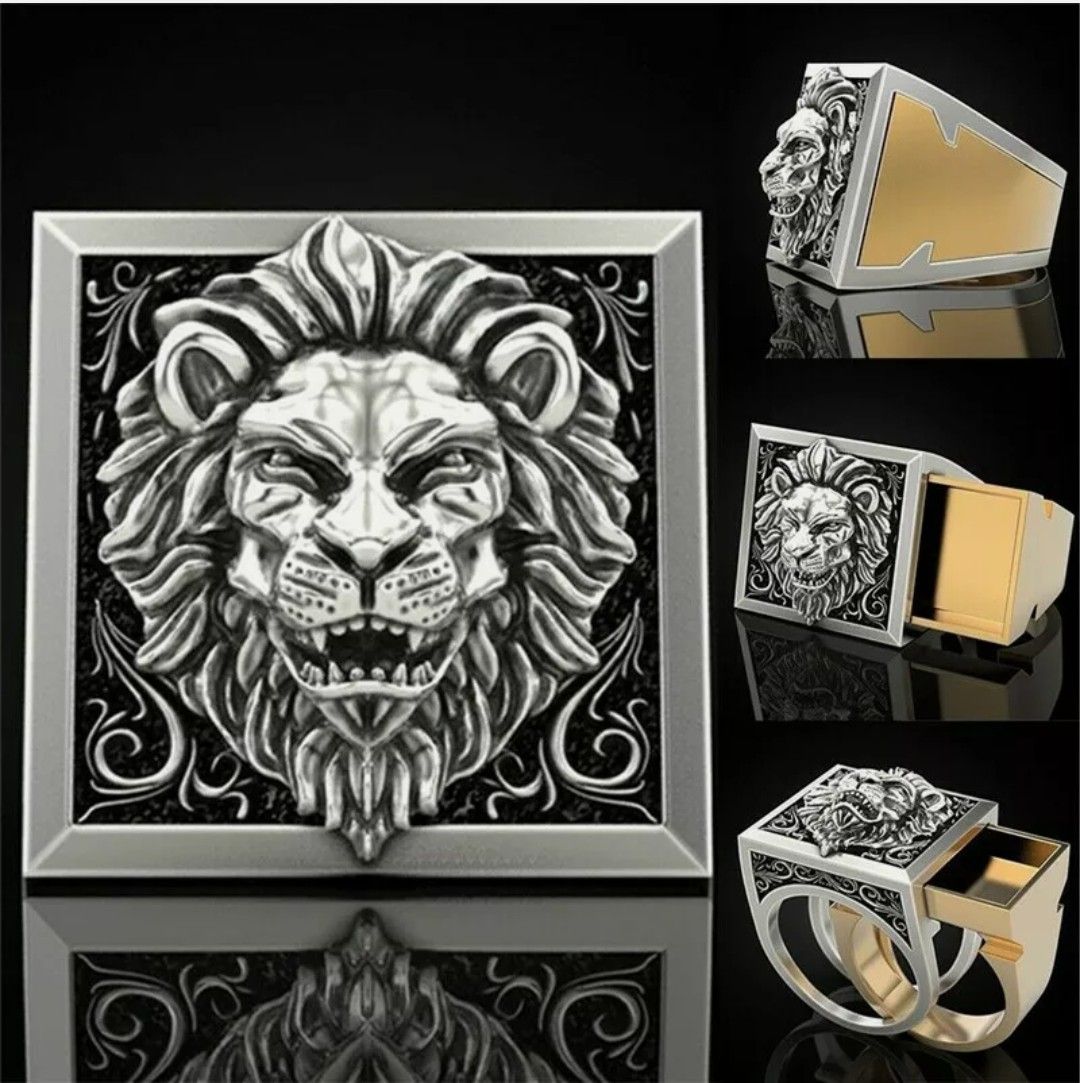 Men's Lion Two Tone 925 Silver Ring