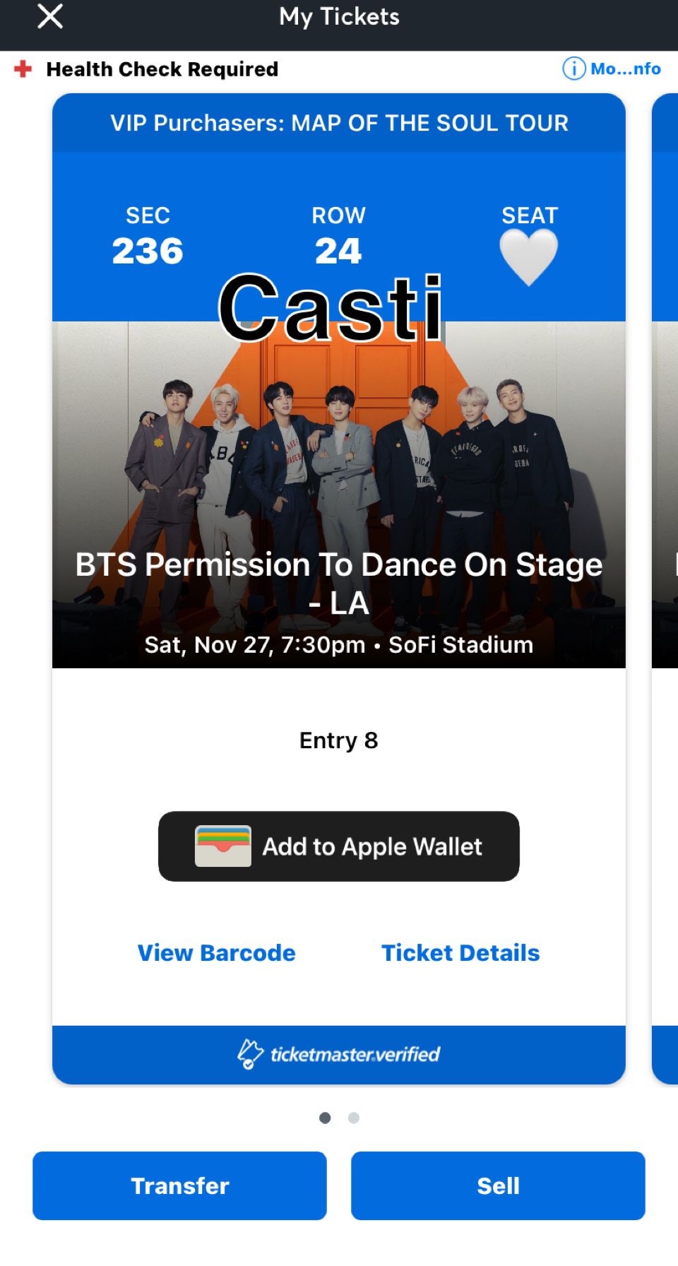 BTS PTD (2) Tickets 11/27 Section 236