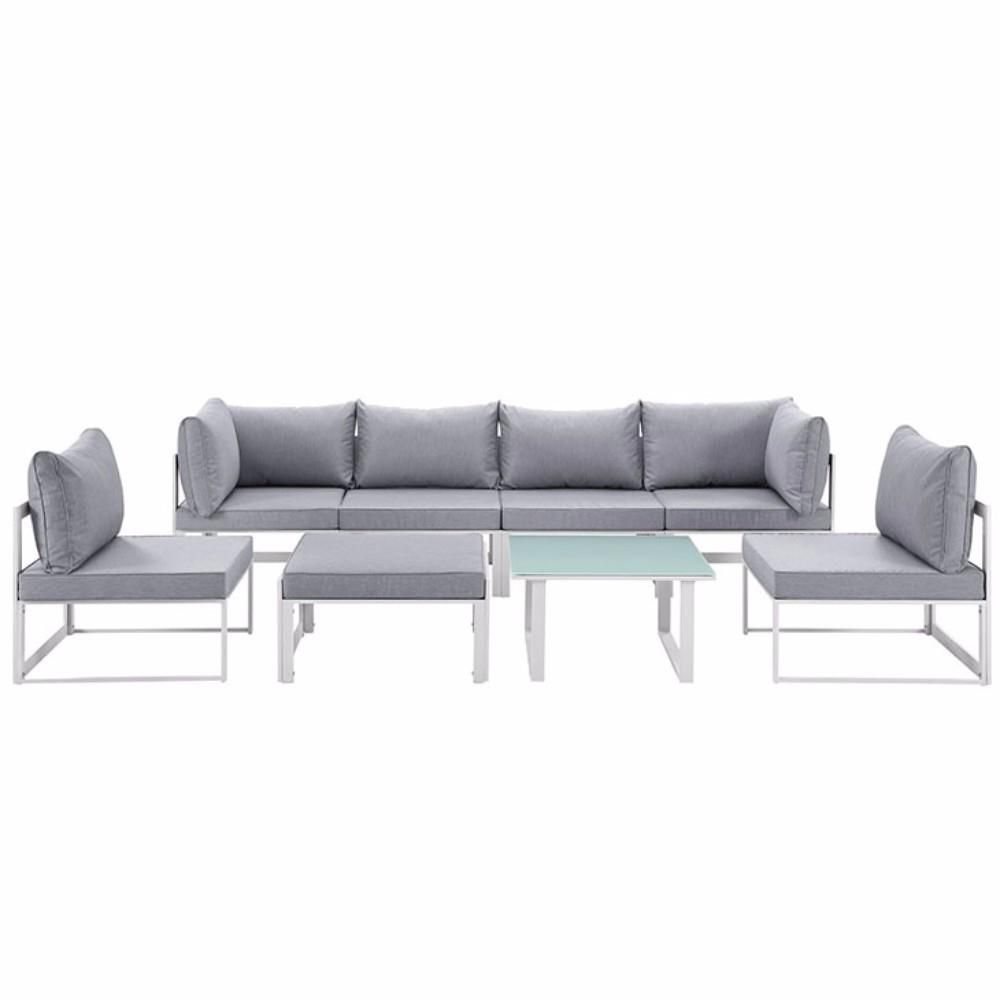 Fortuna 8 Piece Outdoor Patio Sectional Sofa Set , White Gray