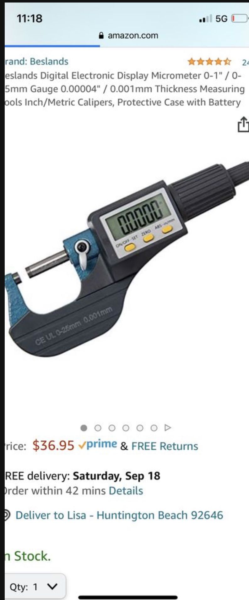 0-25mm Gauge 0.00004 with Extra Battery Beslands Digital Electronic Display Micrometer 0-1 0.001mm Thickness Measuring Tools Inch/Metric Caliper Protective Case 