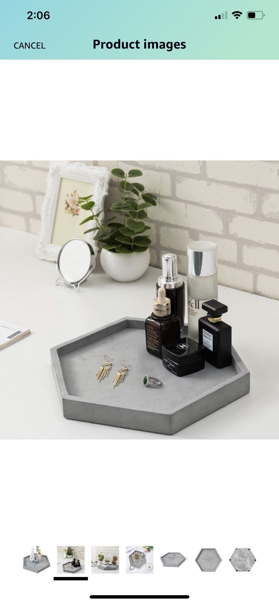 MyGift Modern Gray Concrete Hexagonal Decorative Display Bathroom Vanity Tray
