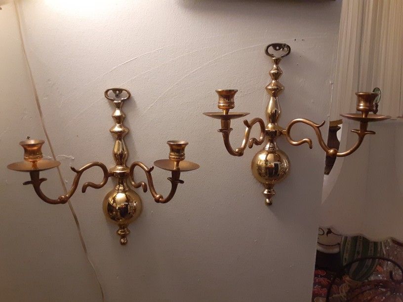 REALLY NEAT LOOKING PAIR of SOLID BRASS CANDLE holders 12 INCHES Tall