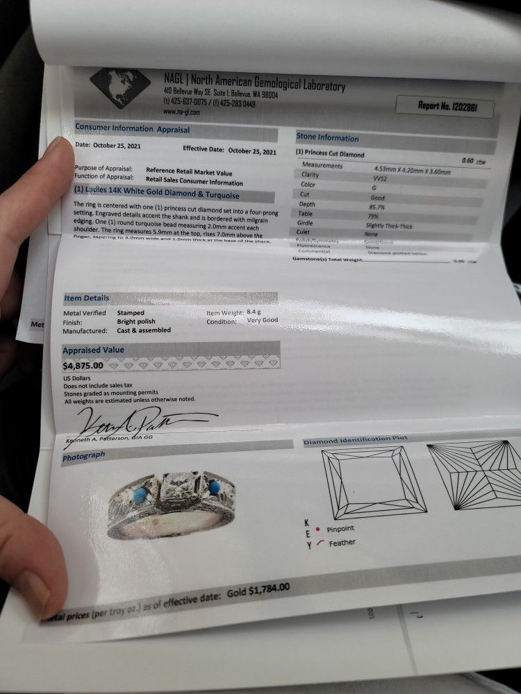 NEW .60ct VVS2/G PRINCESS CUT diamond solitaire wedding engagement 14K Appraised For $4875