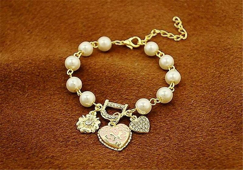 Fashion Gold Plated Women's Jewelry Crystal Heart Bangle Pearl Bracelet Hot