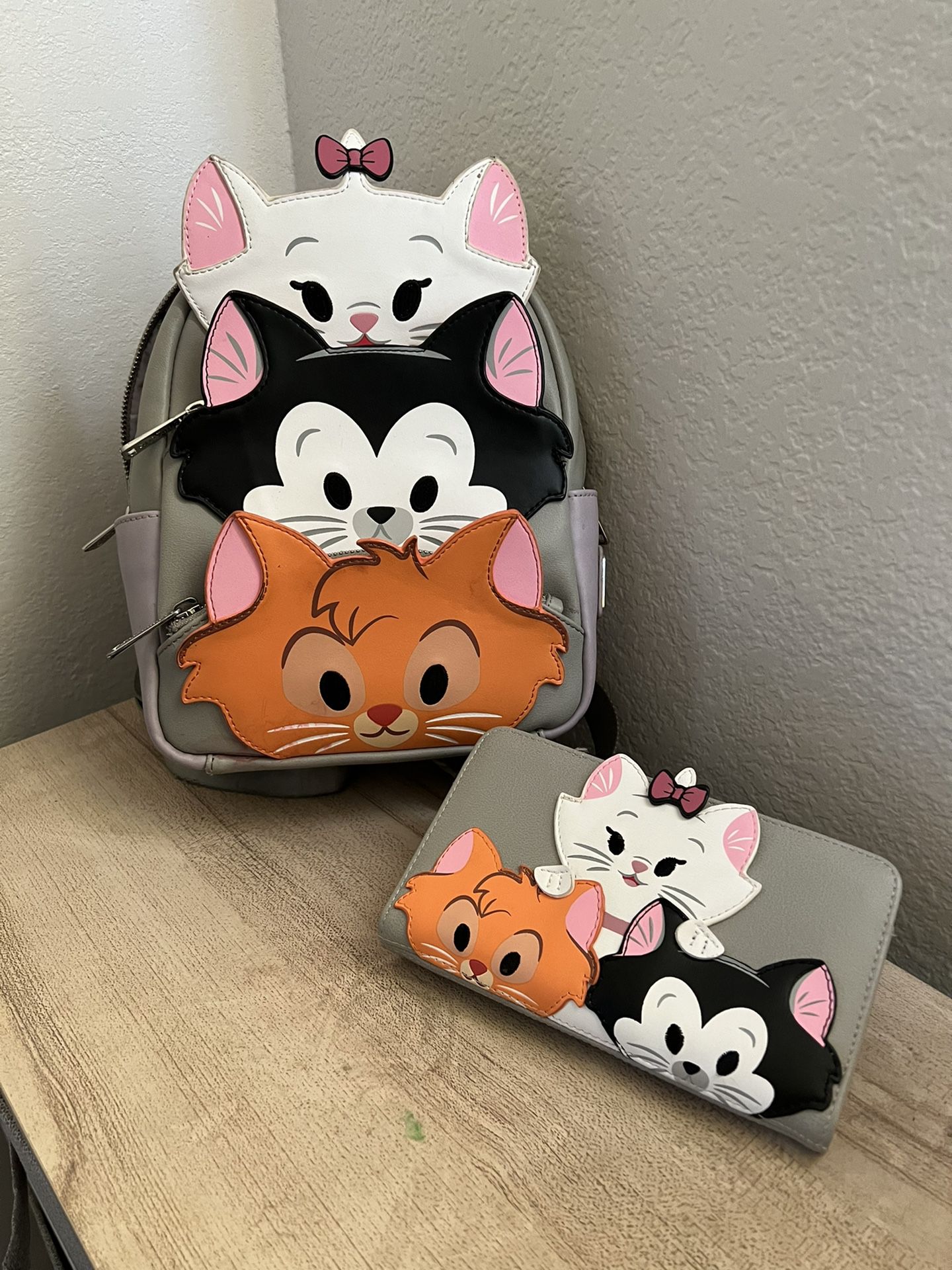 Disney Loungefly Cat Backpack and Wallet Set - Marie, Figaro, Oliver