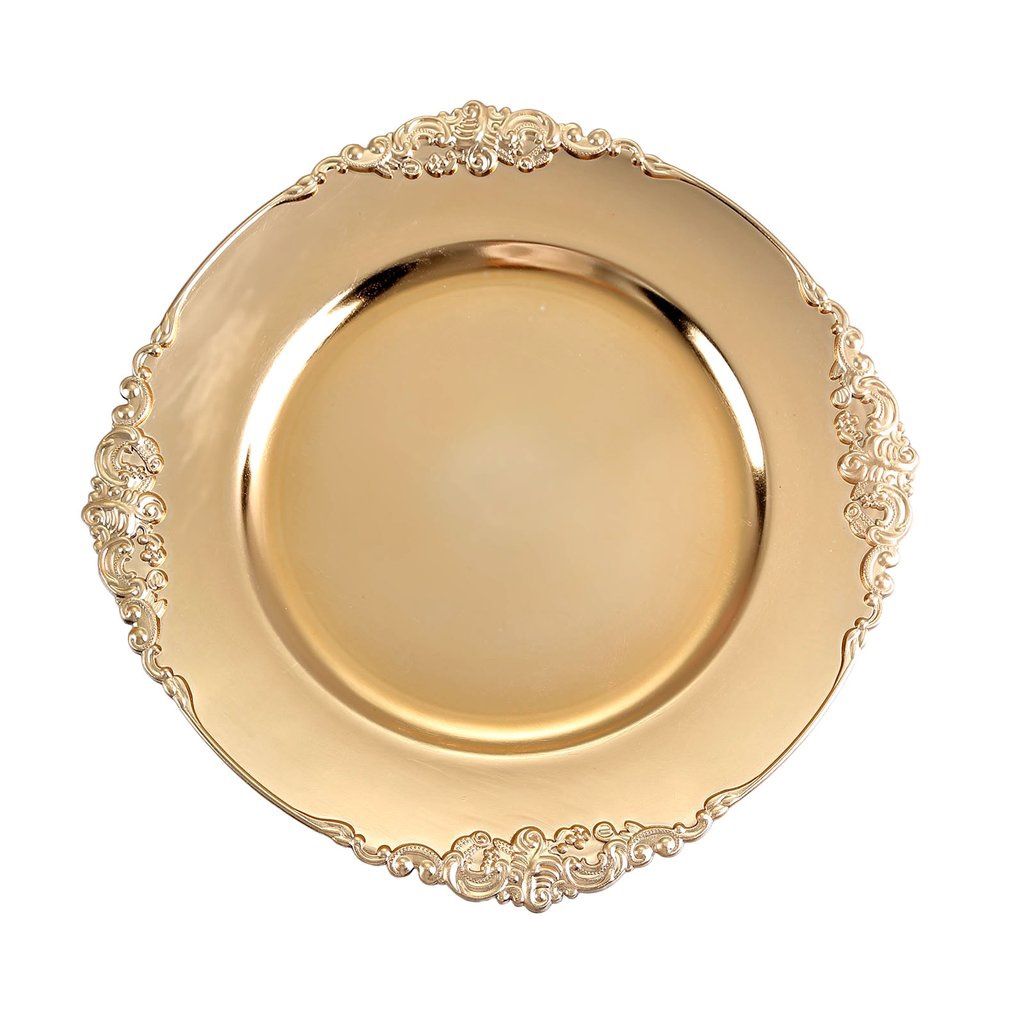 7575Gold Vintage 13’ Baroque Chargers Leaf Embossed Rim