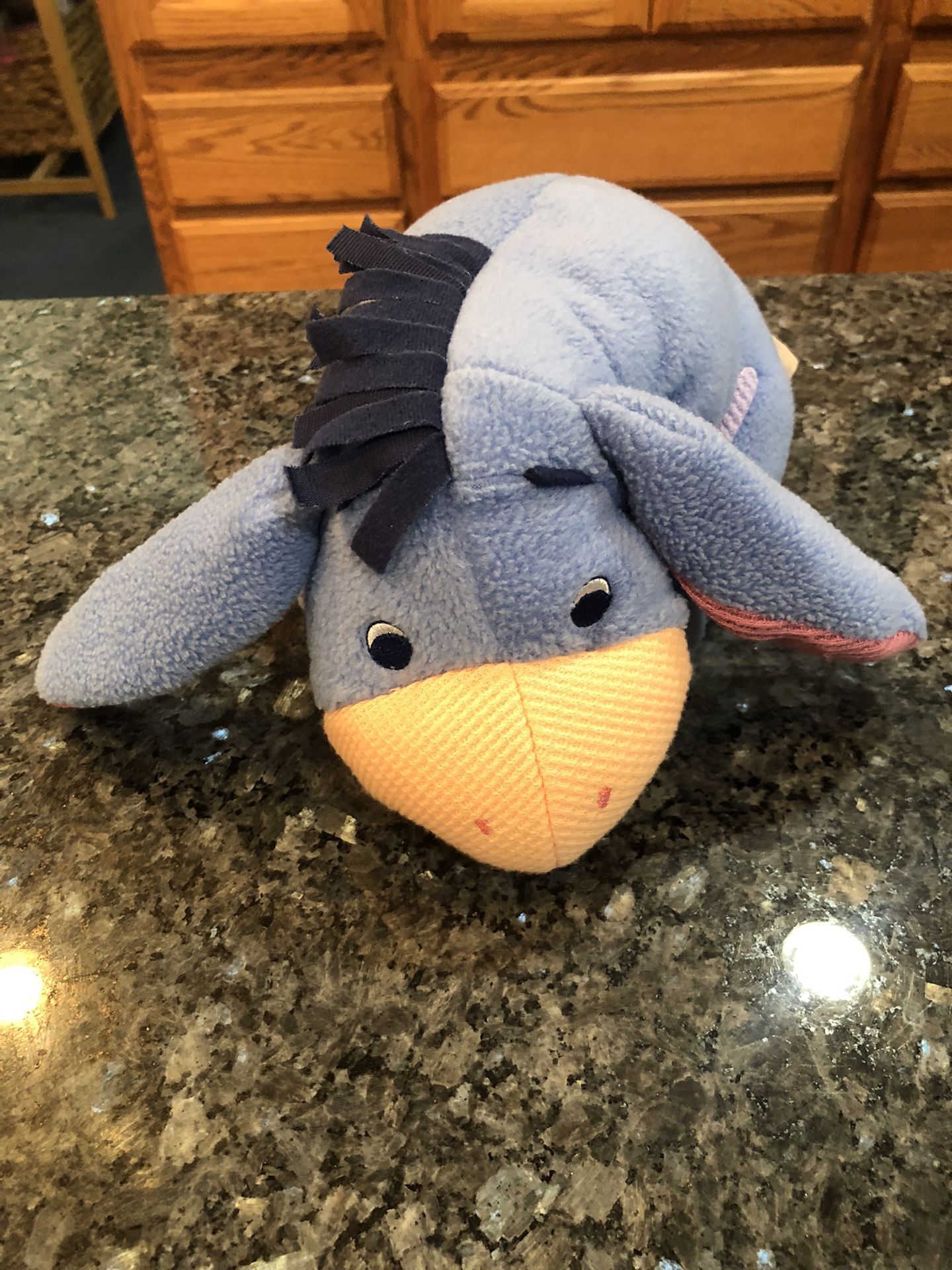 Rare Vintage 2001 Disney Fisher Price Baby Rattle Eeyore Stuffed Toy .  Size 10 inches Wide .  Preowned Excellent Condition 