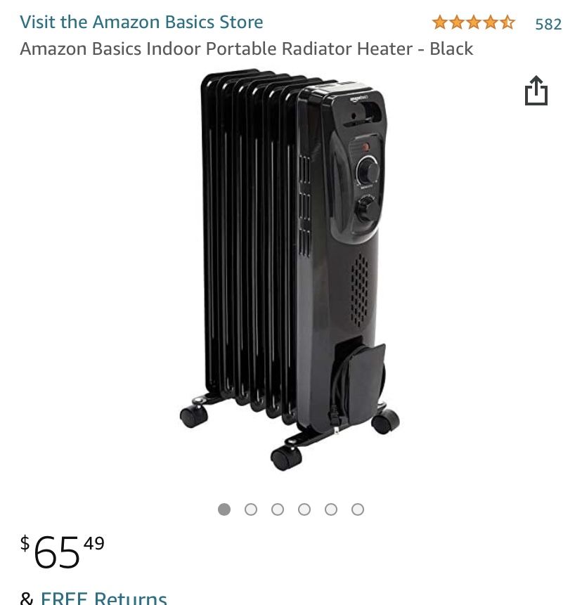Amazon Basics Indoor Portable Radiator Heater - Black