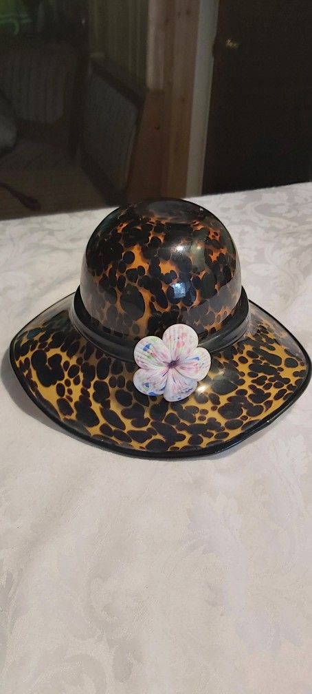 Unique 1980s Tortoise Art Glass Hat Bowl