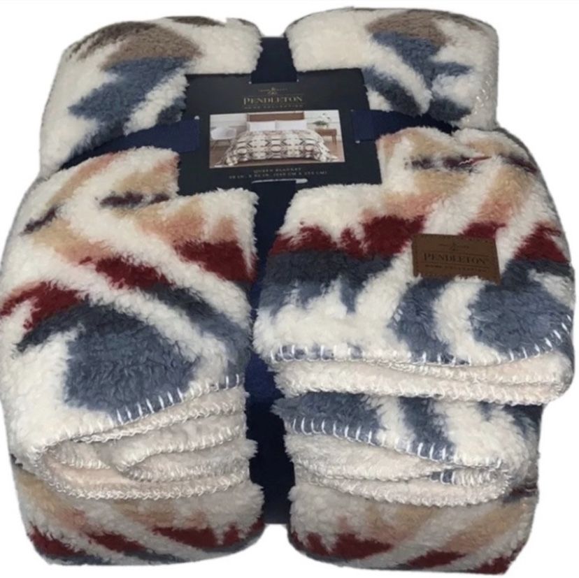 Pendleton Blanket Sherpa Fleece Queen_White Sands Multi