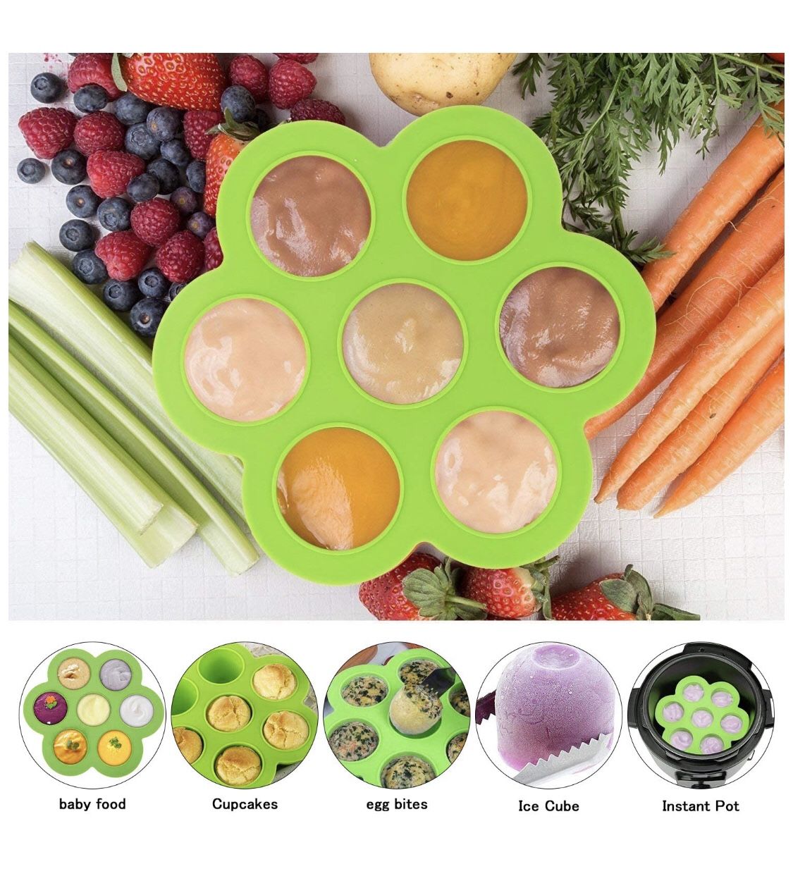Silicone Egg Bites Molds and Steamer Rack Trivet with Heat Resistant Handles Compatible