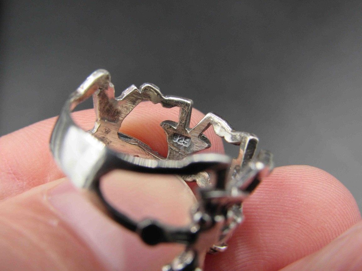 Size 7.75 Sterling Silver Around The Rosie Band Ring Vintage Statement Engagement Wedding Promise Anniversary Bridal Cocktail