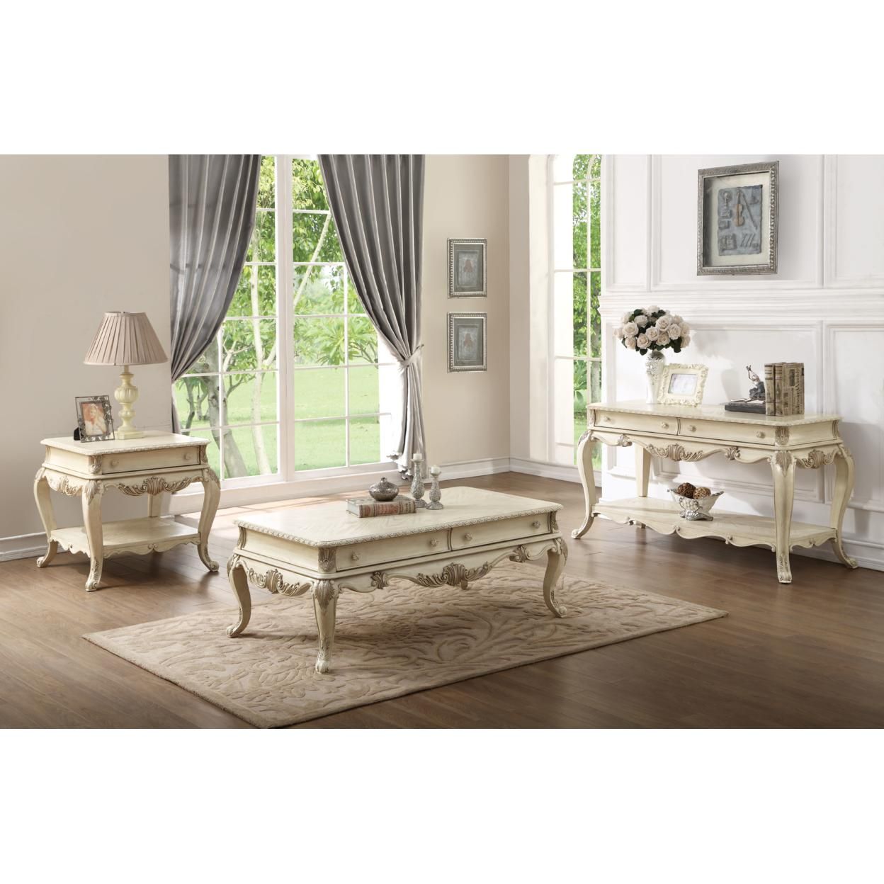 Saltoro Sherpi Wooden End Table With One Drawer And Bottom Shelf, Antique White