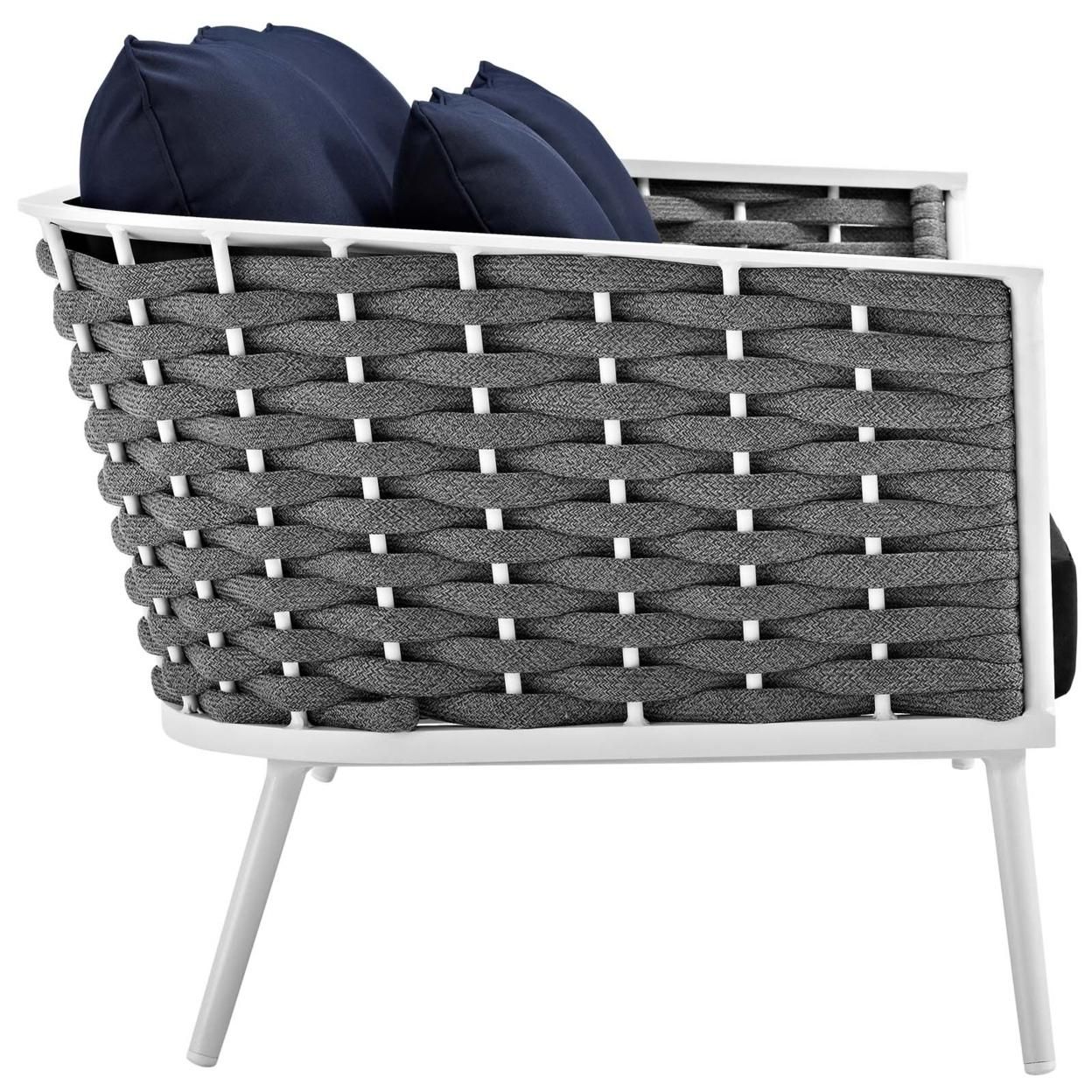 Stance 2 Piece Outdoor Patio Aluminum Sectional Sofa Set, White Navy