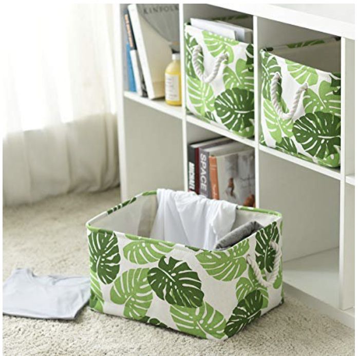 Tegance Storage Baskets Bins for Organizing, Foldable Sturdy Fabric Basket W/Handles, Large Rectangular Decorative Storage Basket for Shelves Nursery 